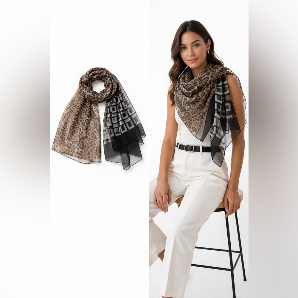 Oversized Sheer Leopard Print Scarf‎ 106x72
